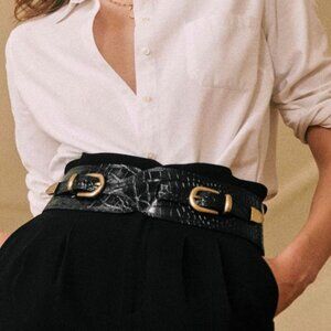 Sézane Gisèle Belt in Black Crocodile Size 90